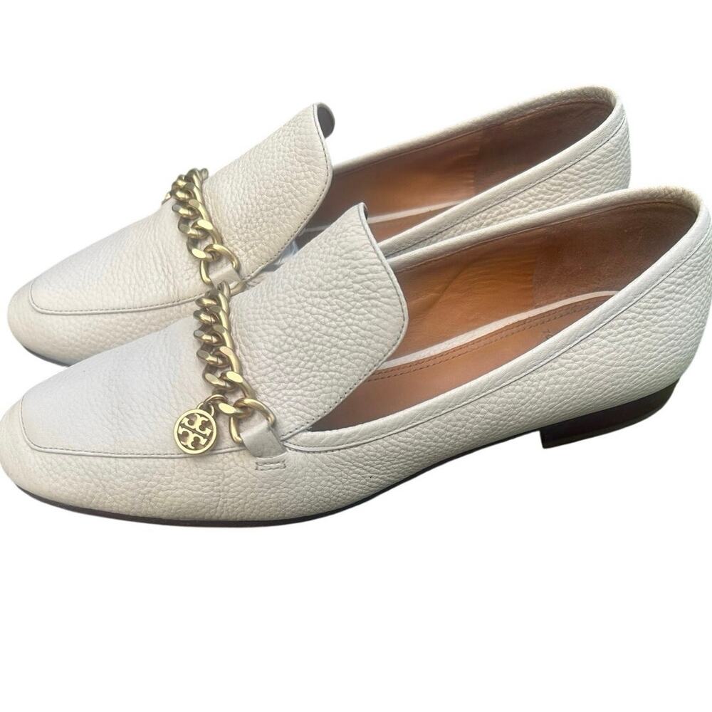 Tory Burch Mini Benton Charm Loafers Dulce De Leche Leather Gold Chain 8M